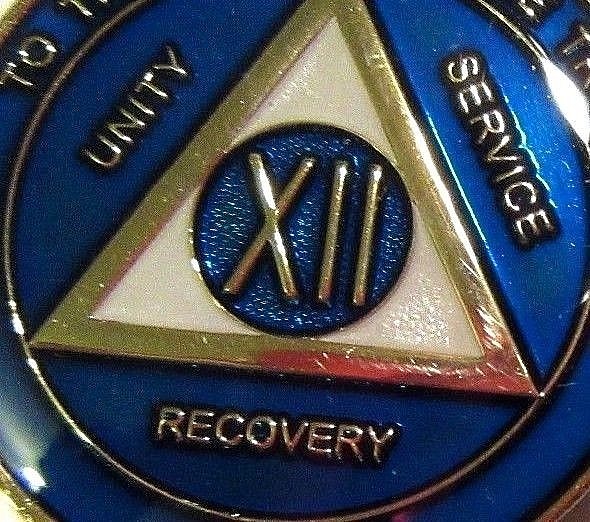 BLUE Alcoholics Anonymous 12 Year AA Medallion Coin Token Chip Sobriety Sober