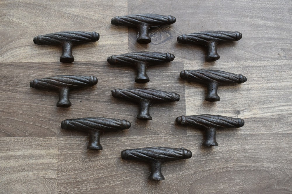 Vintage cast iron door knobs cabinet drawer door handle pull rustic 10 pcs