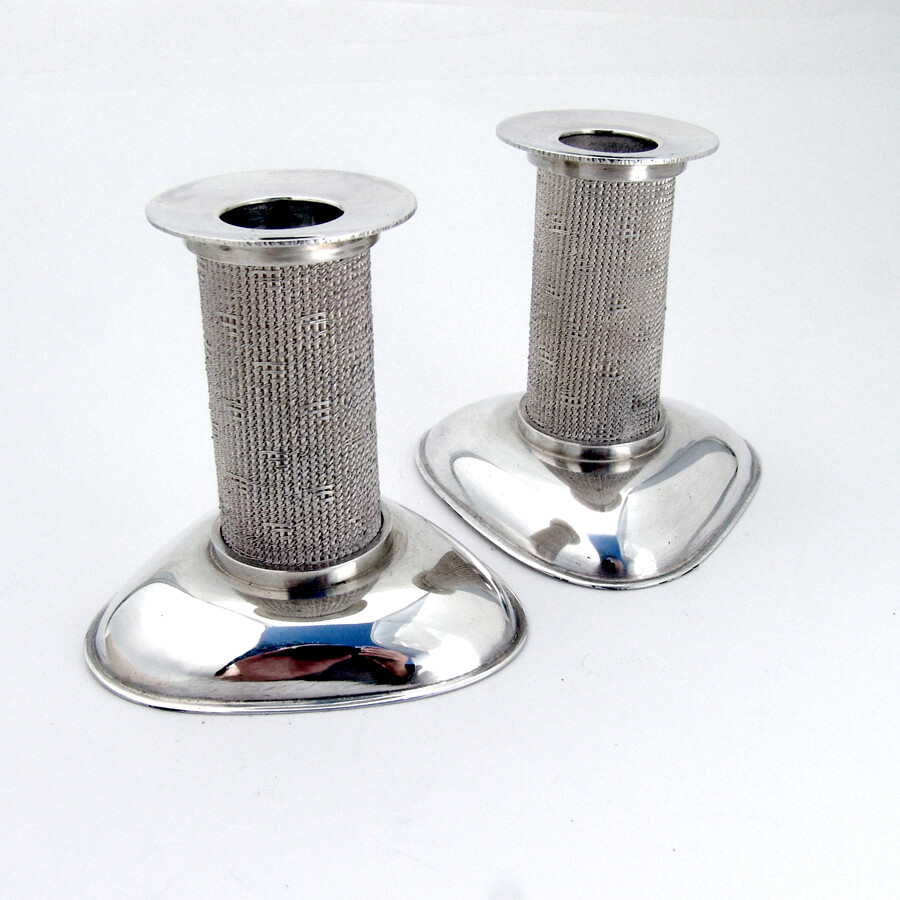 Woven Wire Design Candlesticks Pair Denholm Sterling Silver