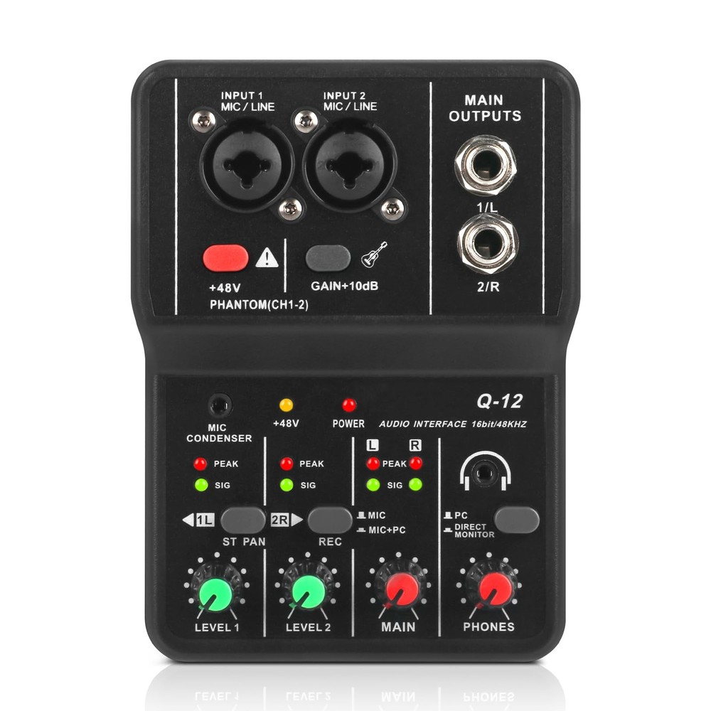 XTUGA USB Audio Interface+48V Phantom Power with 3.55m Microphone Jack,2i2