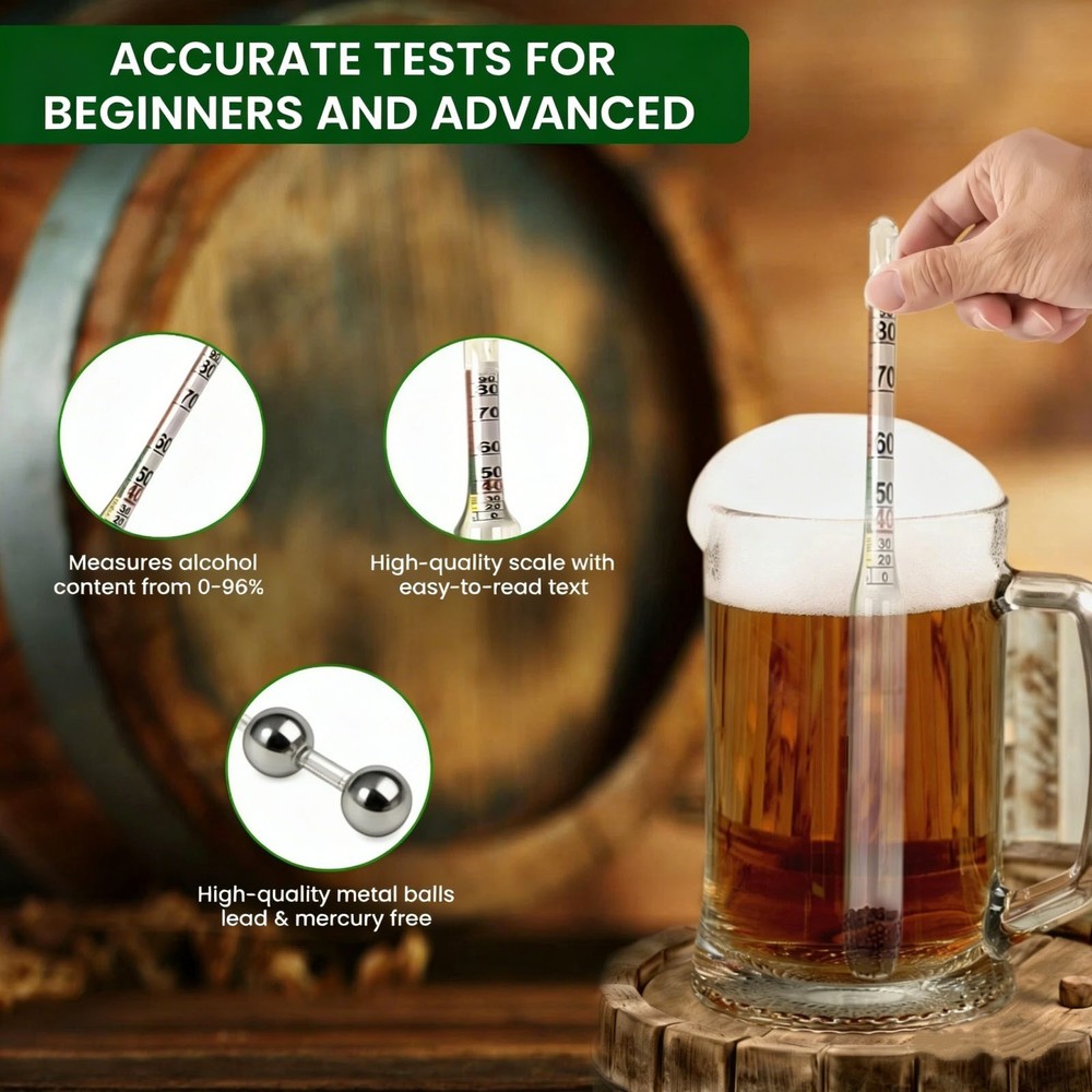 Alcohol Meter 0-96% Specific Gravity Hydrometer for Beer Wine Making Kit Set