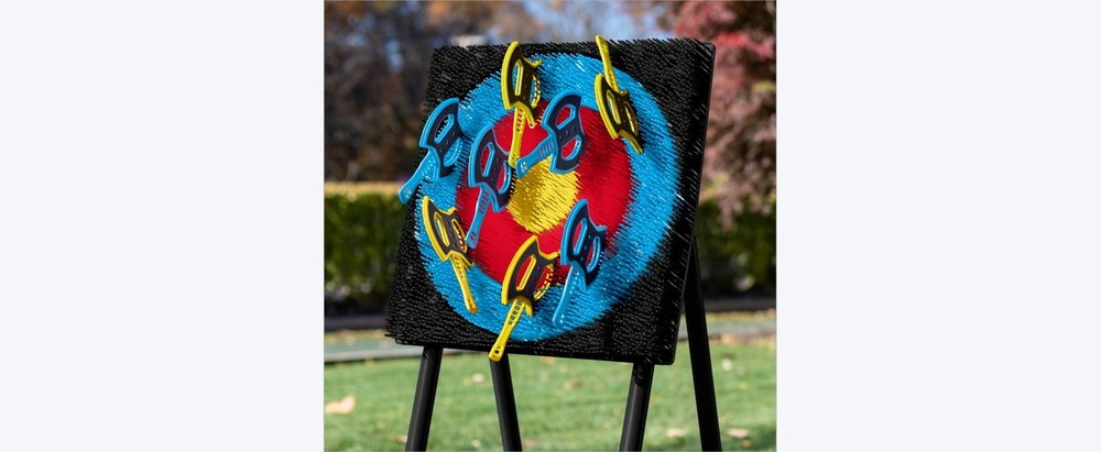 Axe Throwing Target Game 5Ft Tall Sturdy Steel Frame Includes 8 Throwing Axes