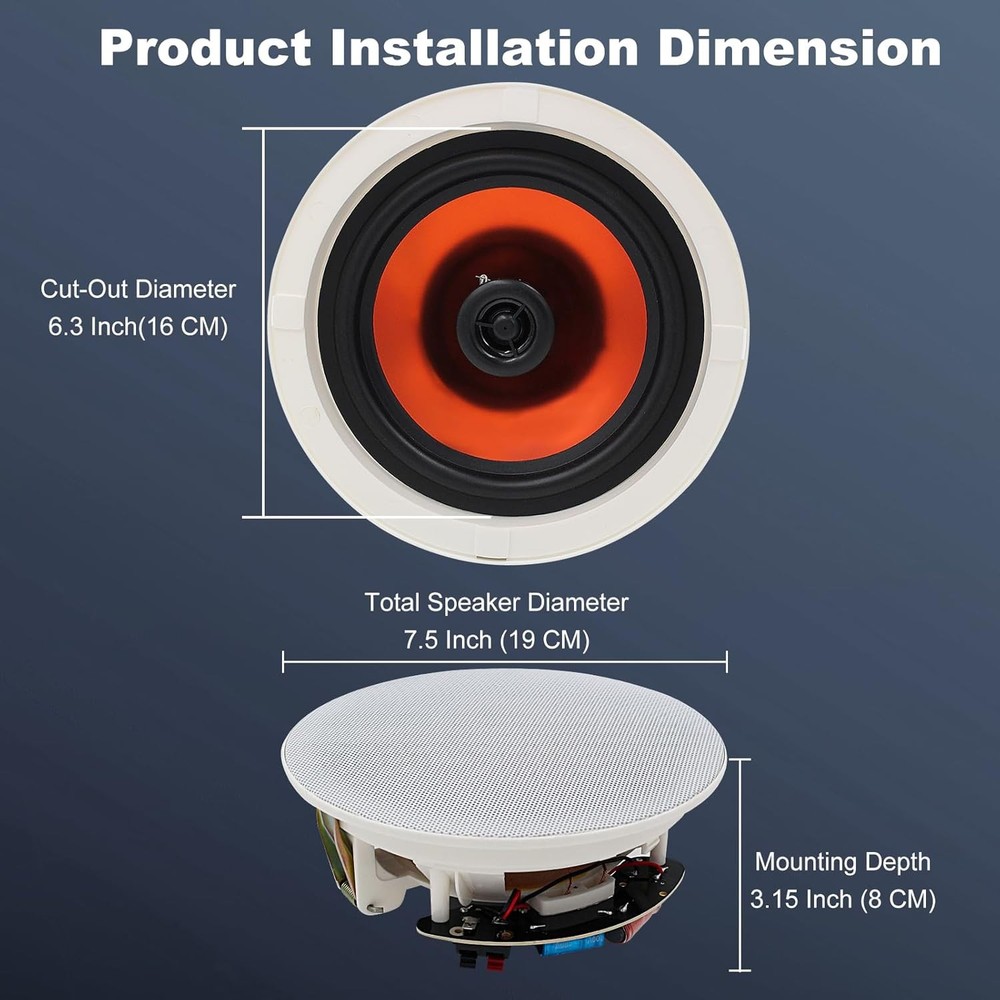 STUDIOFINIX 6.5" Bluetooth Ceiling Speakers 600W Wired Recessed Speaker System