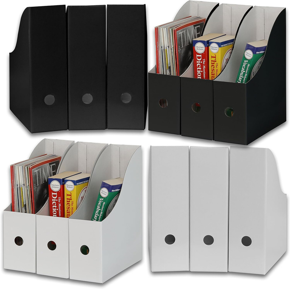12-Pack Magazine File Holder Box, Foldable Cardboard Organizer, Black