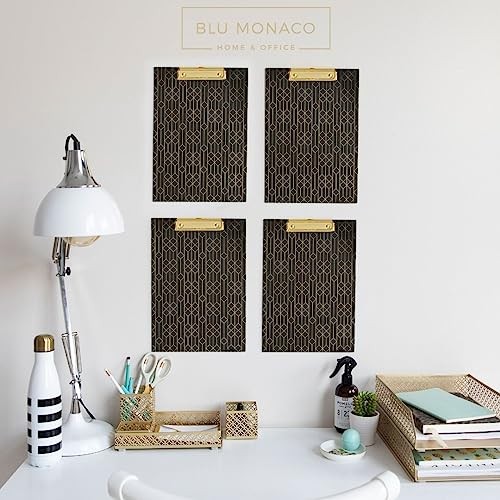 Dark Grey Clipboard with Vertical Gold Foil Geometric Pattern - Thin, Low