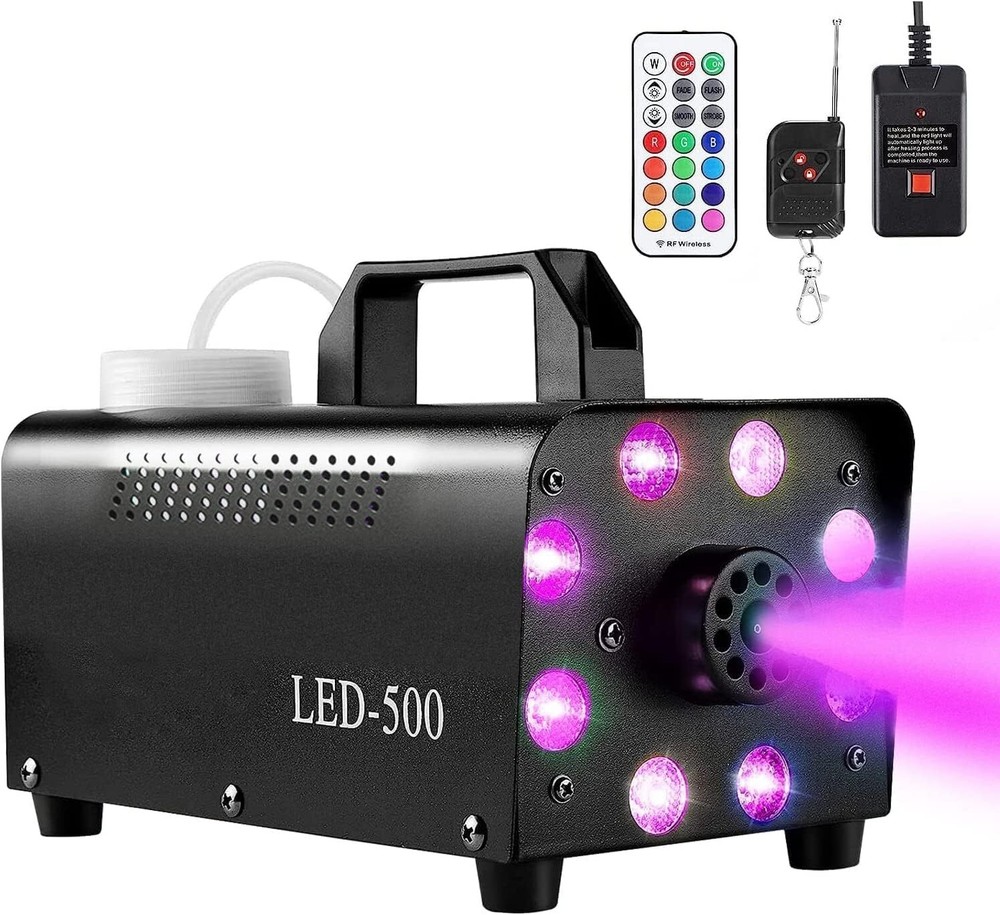 Fog Machine 12 Color 8 LEDs 500W 2000CFM Wireless Remote Controls Smoke Machine