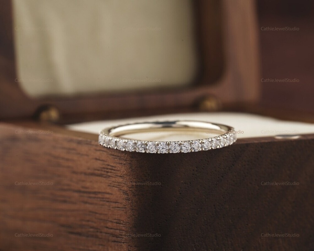 925 Silver Moissanite Wedding Band, stack-able Half Eternity Engagement