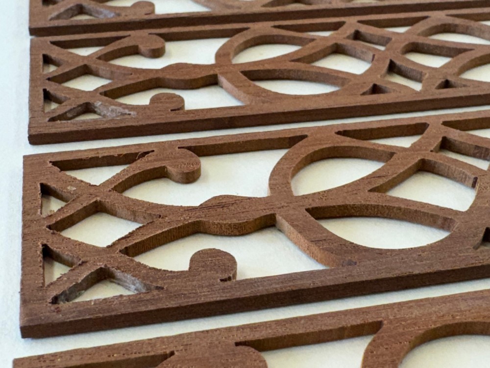 Fretwork: Handcut mahogany by Dover Inlay, 4 Pieces
