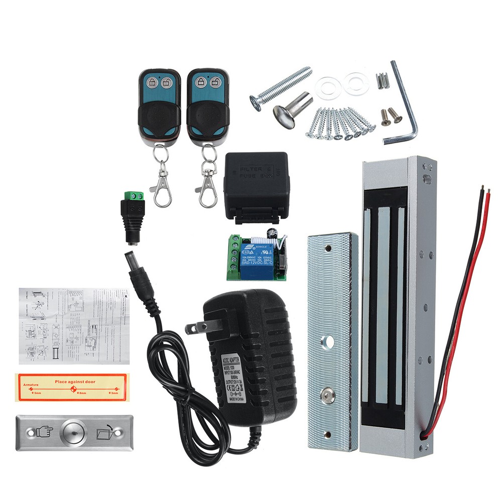 Door Access Control System Electric Magnetic Lock 2 Wireless Remote Controls Kit