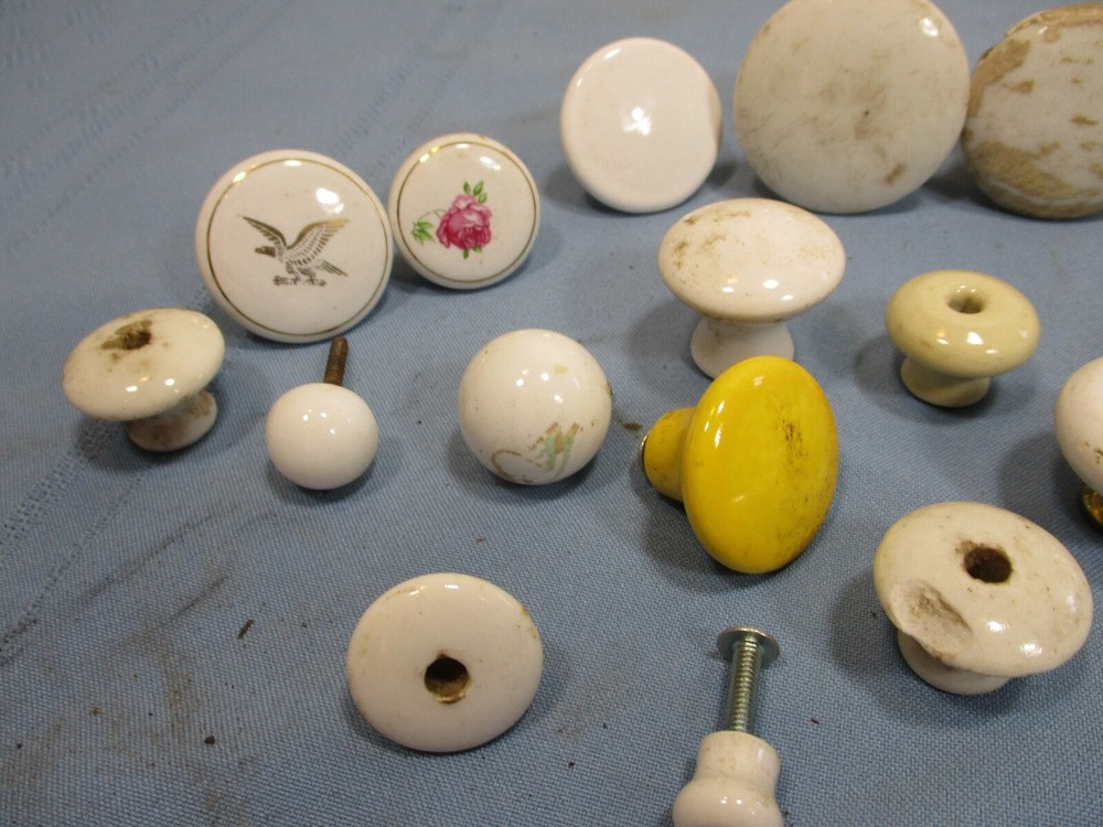23 Porcelain Knobs / Pulls - Antique & Vintage - Nice, Worn, Used Condition