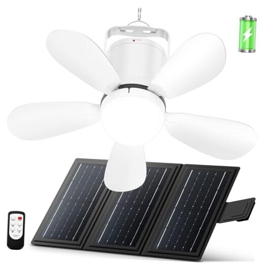 Solar Ceiling Fan Light, Foldable Solar Panel Portable Medium Ceiling Fan