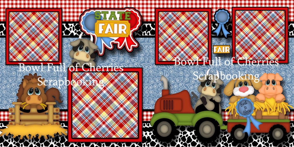 State Fair 2 premade scrapbook pages paper piecing layout printed 4H Cherry