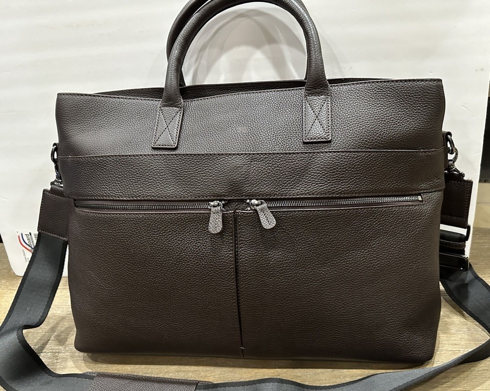 Mark & Graham Leather Briefcase Laptop Bag Chocolate mono  READ DESCRIPTION