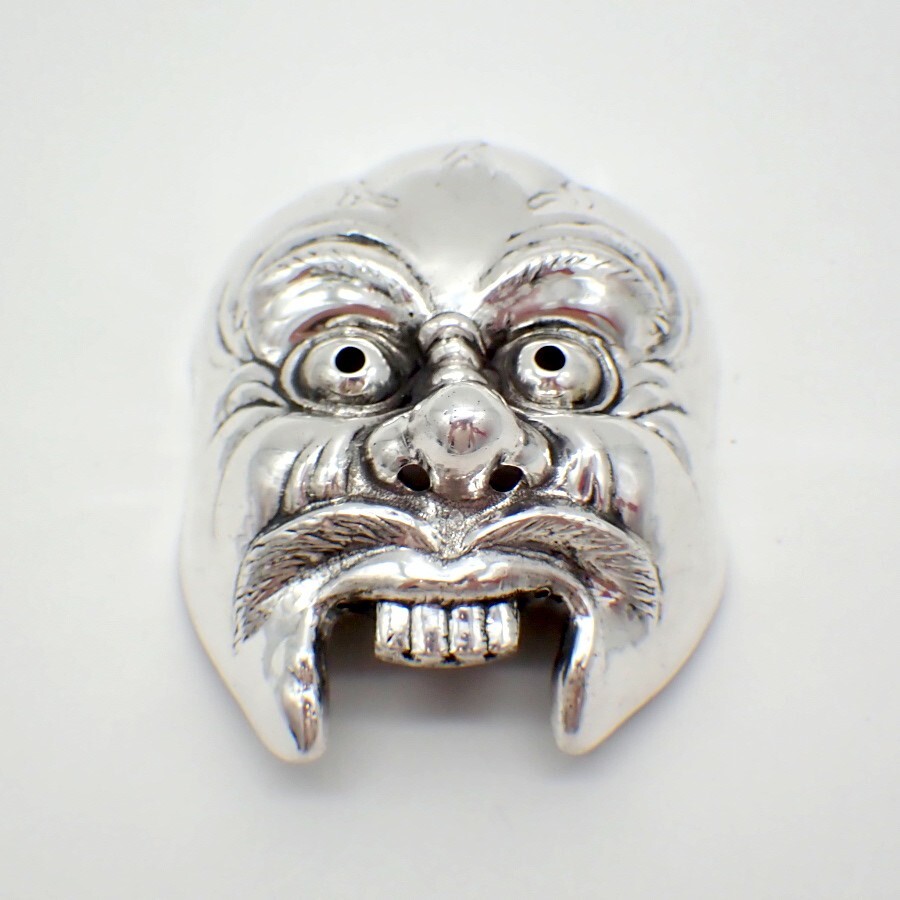 Kabuki Mask Figurine Japanese Sterling Silver Signed