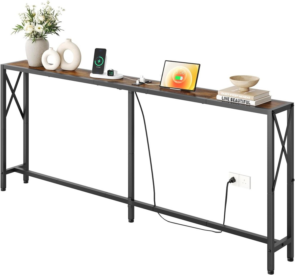 70" Slim Sofa Table, Behind Sofa, Country Brown