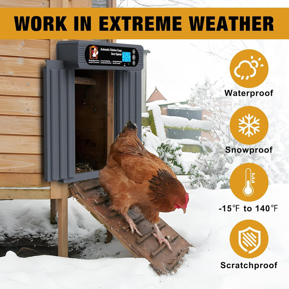 Automatic Chicken Coop Door, Extra Large Size, Anti-Pinch Design,Programmable Ti