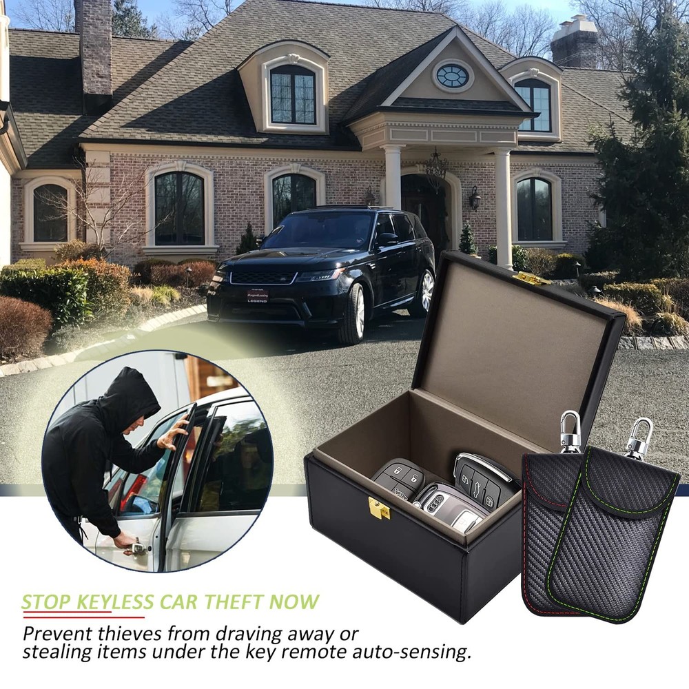 Faraday Box & 2 Pack Bag for Key Fob Protector, Medium, black