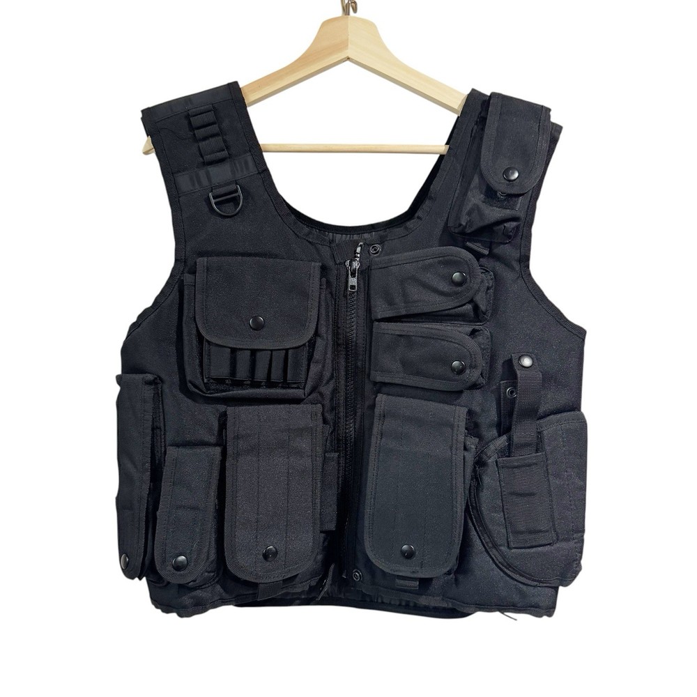 Tactical Vest Black Full Zip Adjustable Pockets