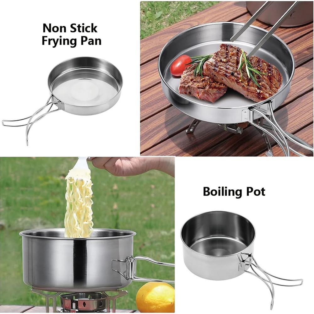 Camping Cookware Mess Kit, Backpacking Cooking Set Lightweight Stackable Pots...