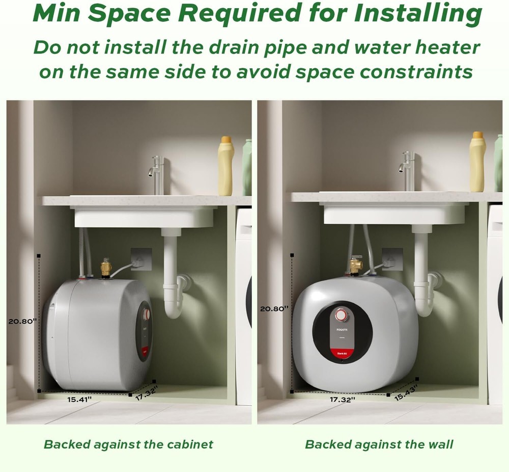 FOGATTI Mini Tank Water Heater Electric 8 Gallon Storage For Sink RV Kitchen