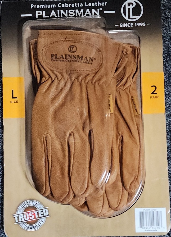 Two (2) Pair ~ Plainsman™ Premium Cabretta Leather Gloves ~ Large (L) ~ PL200B