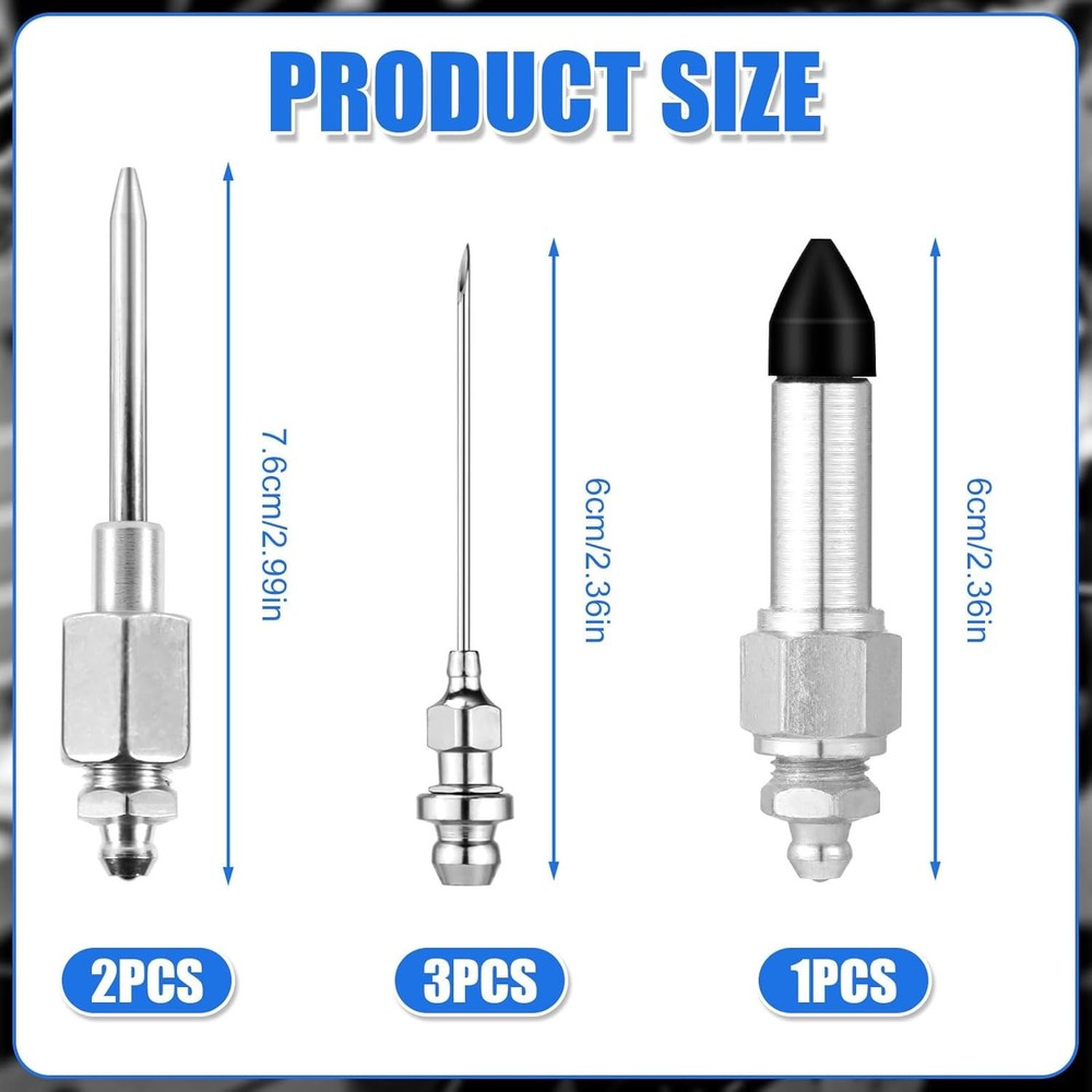 6pcs Grease Gun Accessory Set, Including 3 Grease Needle Nozzle 2 Grease Needle