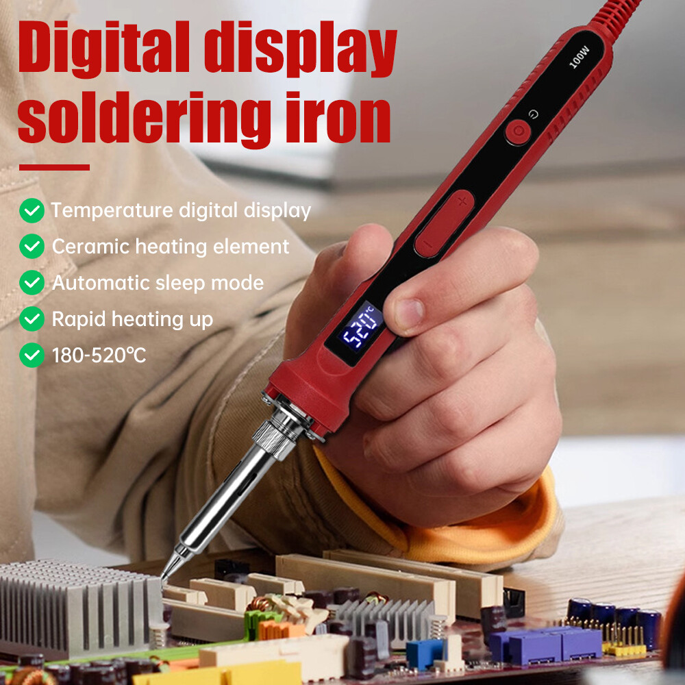 100W Soldering Iron Digital Display Adjustable Temp Inter Heated Welding Irons
