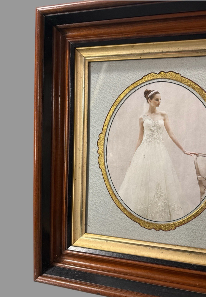 Antique Ebonized & Gilt Decorated Victorian Walnut Frame with Bride Print