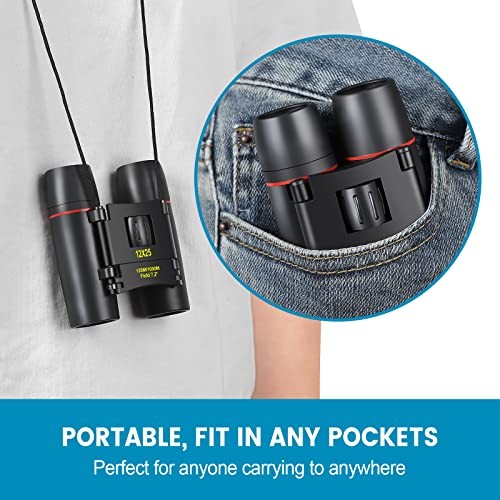 Mini Pocket Binoculars Compact, Small Lightweight Foldable for 12X25 Black