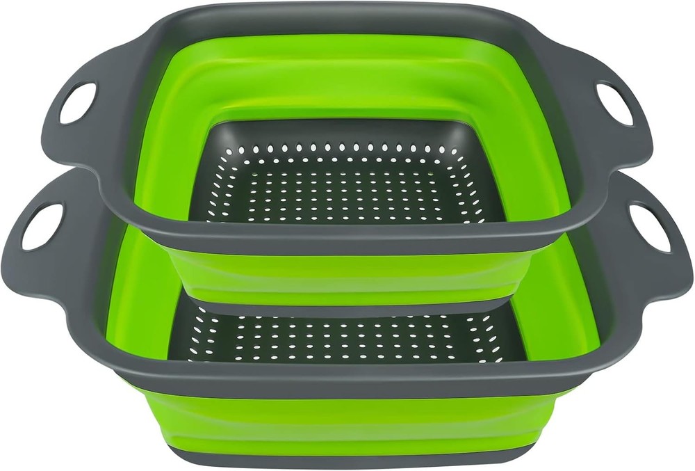 Collapsible Colander Set, Square Silicone Folding Colander with