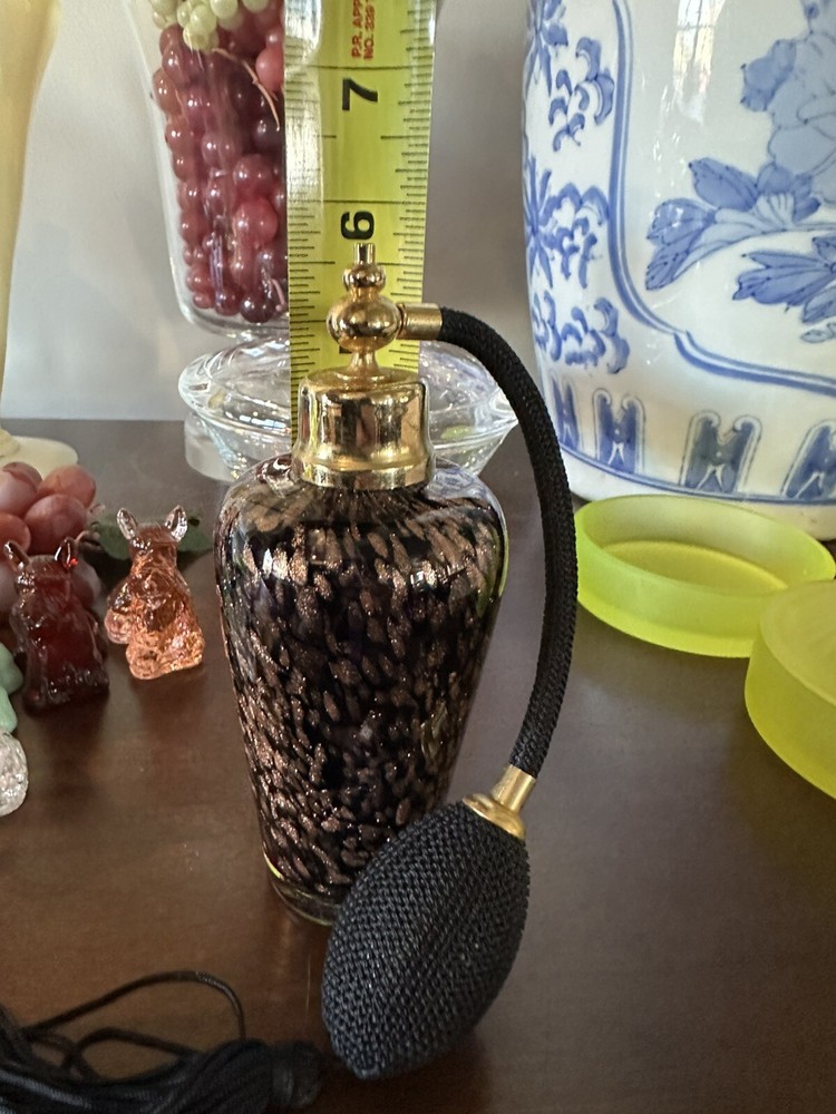 Blown Murano Inspired Ebony & Aventurine Perfume Atomizer Look