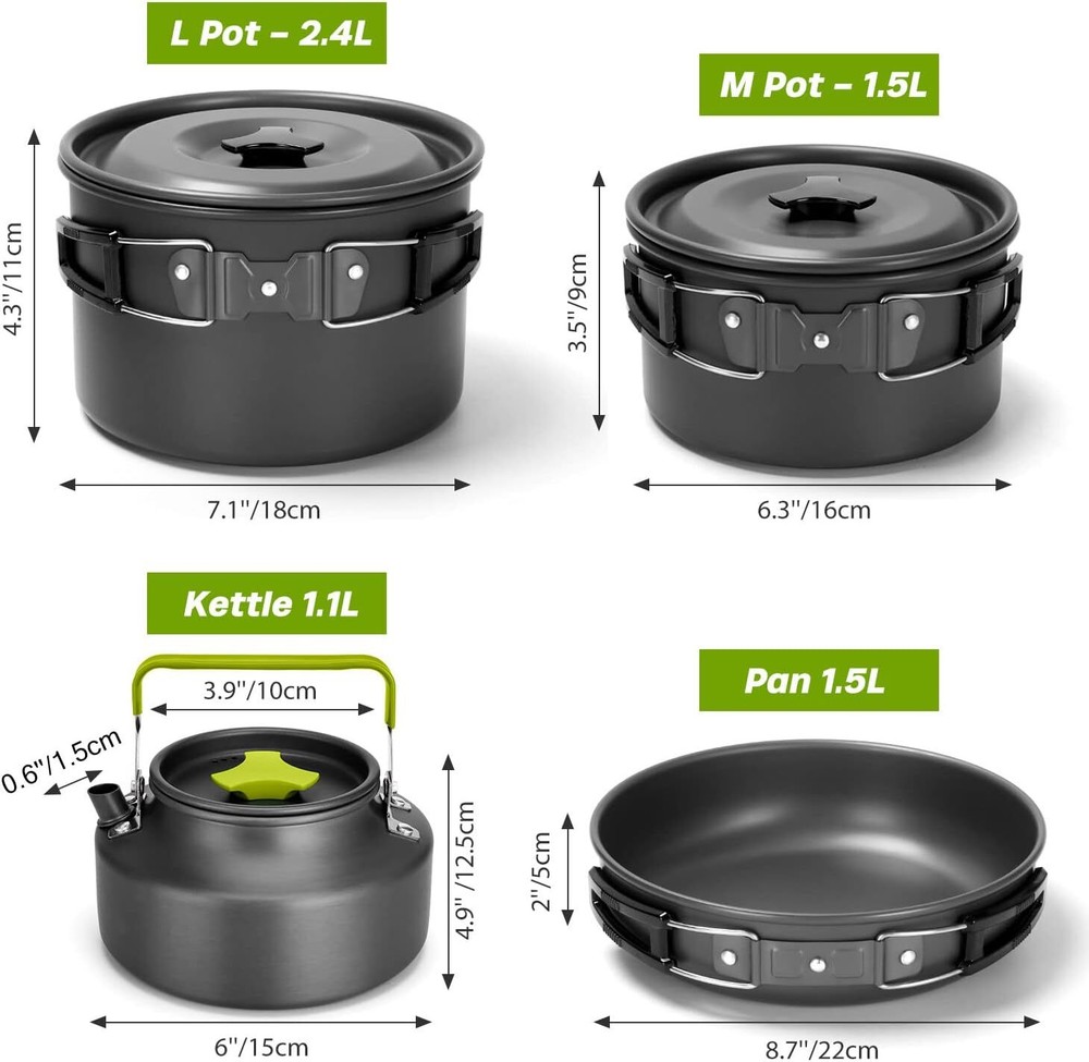 29 Piece Camping Cookware Set, Non-Stick Cookware,Lightweight Kettle,Collapsible