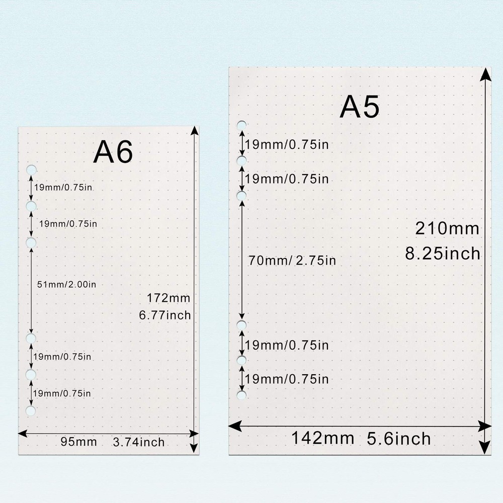 Toplive [3 Pack] A5 Refill Paper - 100GSM Thick 6 Hole 3 Pack, Dot