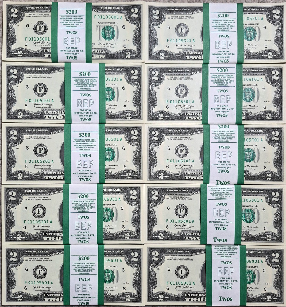 100 - $2 Two Dollar Bills UNC Sequential, Consecutive 2017A $200 TOTAL - ALTANTA