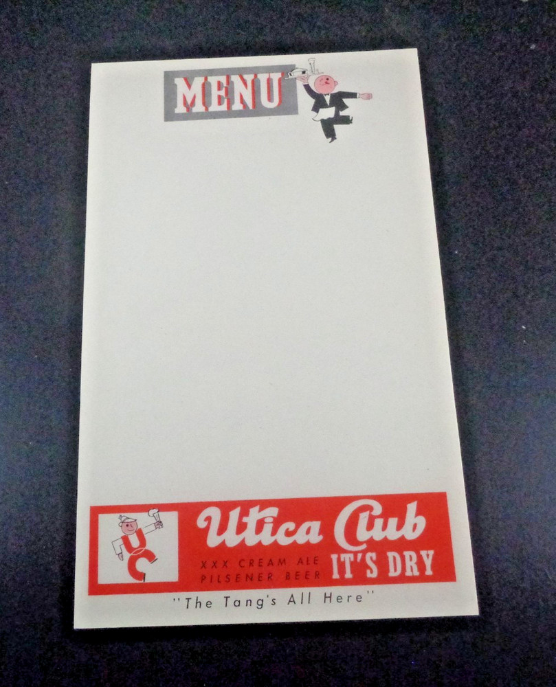 Utica Club Menu Sheet