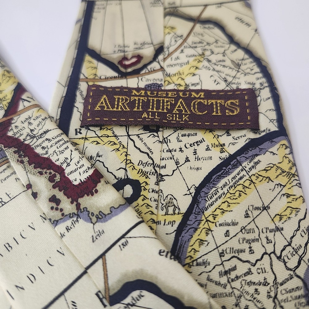 Museum Artifacts Novelty Neck Tie World Map Nautical Ships Silk Soft