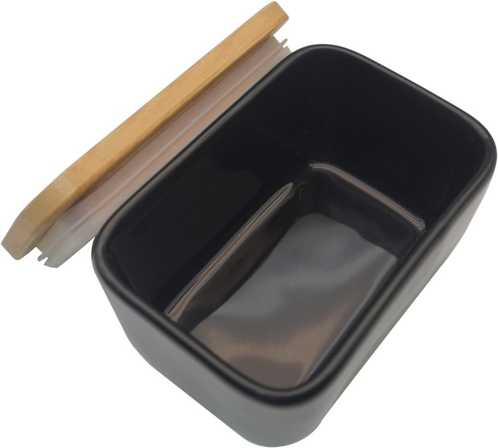 Multi-Functional Porcelain Butter Dish with Bamboo Lid - Elegant Kitchen Storage