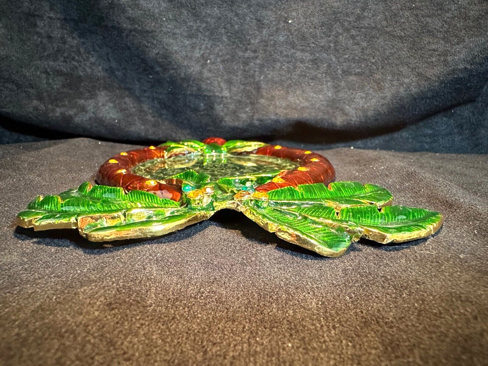 Solid Brass and Enamel Palm Trees Cup Plate Coaster Tray