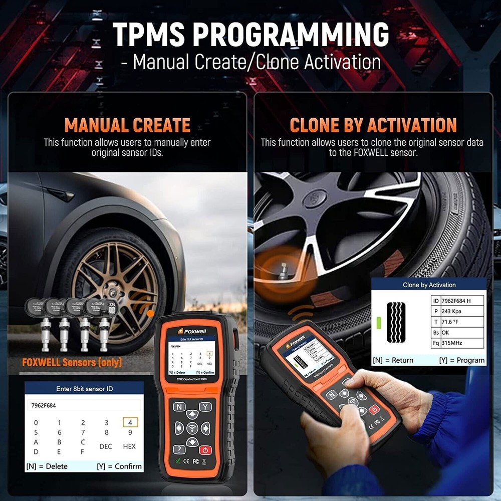 FOXWELL T1000 TPMS Relearn Tire Sensor Pressure Programming Reset Car Diagnostic