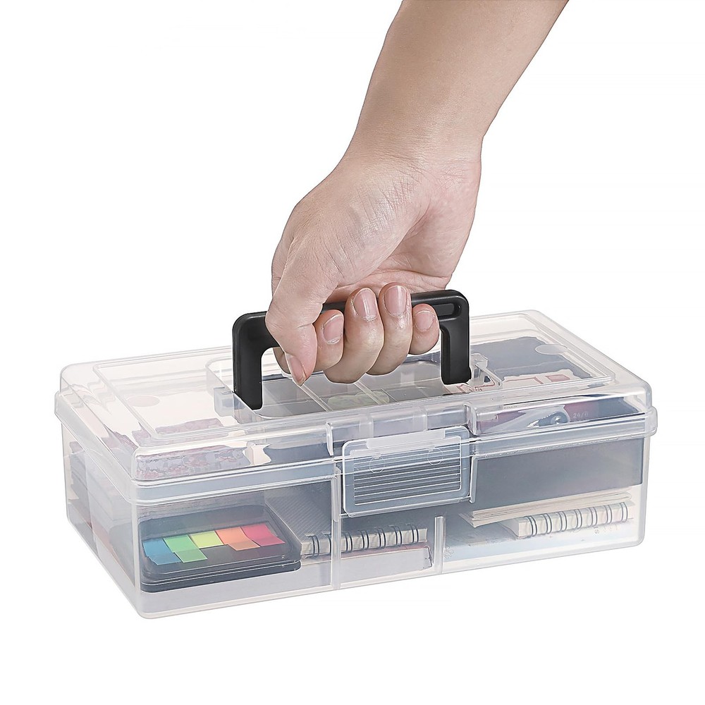BTSKY Clear Plastic Storage Box with Removable Tray Multipurpose Black