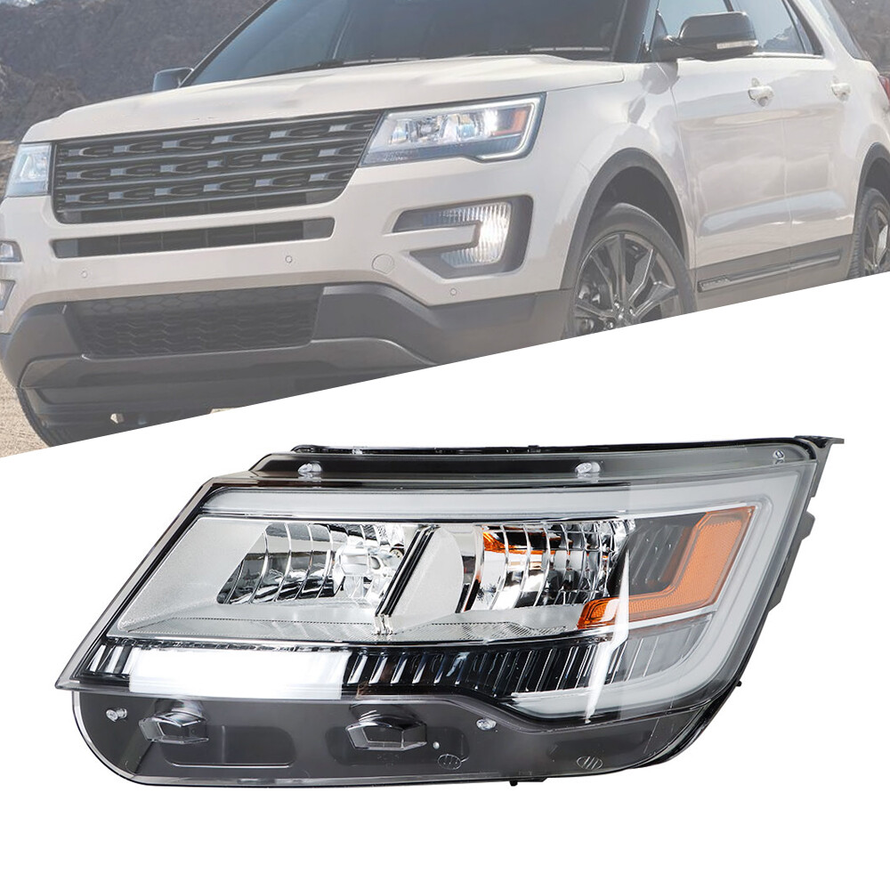Headlight w/ LED DRL Chrome Housing For Ford Explorer 2016-2019 Driver Left Side