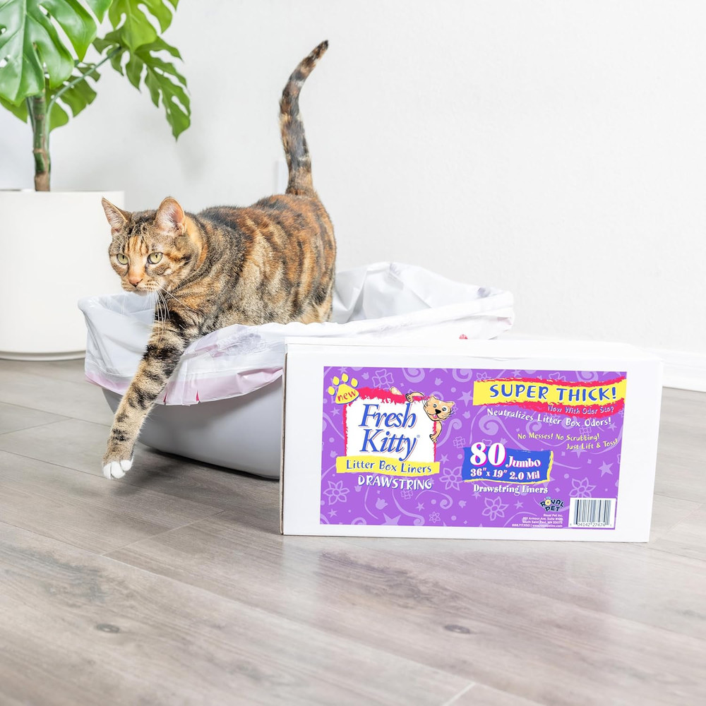 80 Count Litter Box Liners Super Thick, Durable, Easy Clean up Jumbo Drawstring
