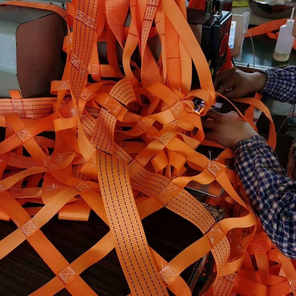 Orange Nylon Slings Heavy Load Lifting Net 1500Lb Construction Gear