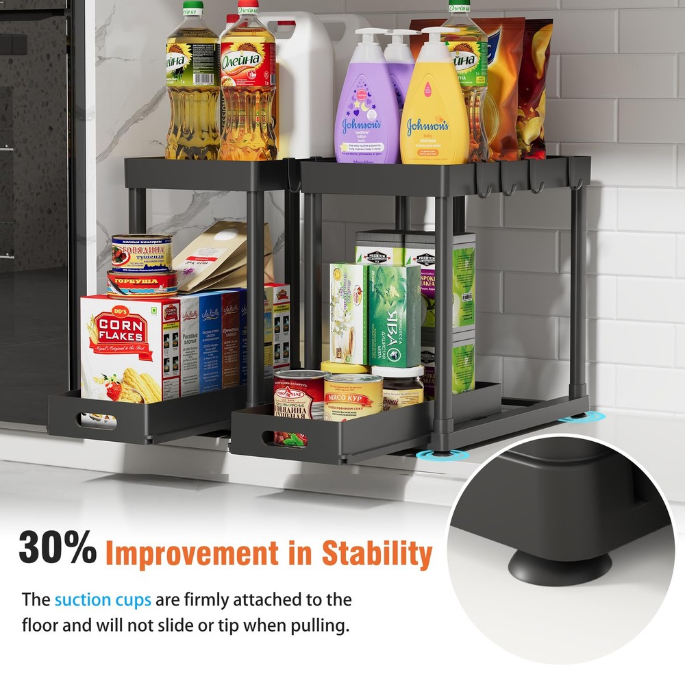 2 Pack Pull-Out Storage Organizers, Under Sink Organizer and Storage for Bath...