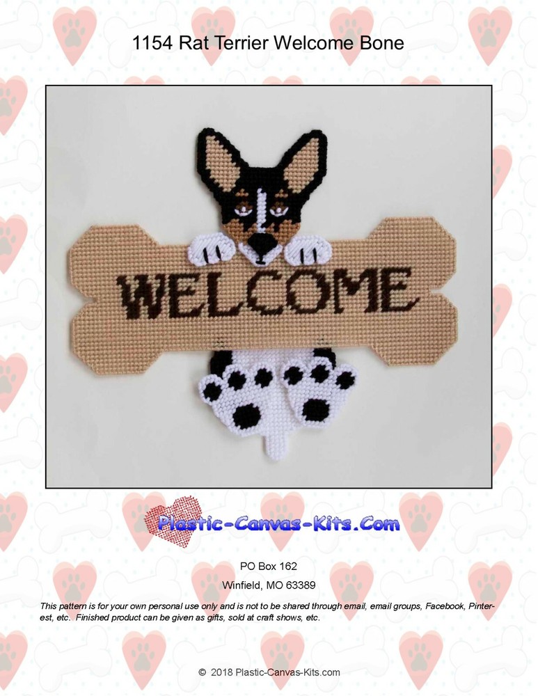 Rat Terrier and Bone Welcome Sign- Plastic Canvas Pattern or Kit
