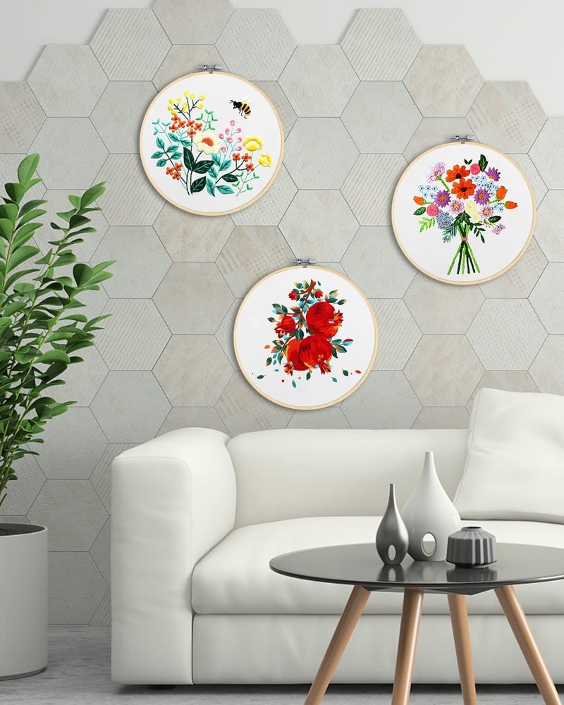 3 Pieces Embroidery Hoops, Bamboo Frame Circle Cross 6IN, 3 PCS,