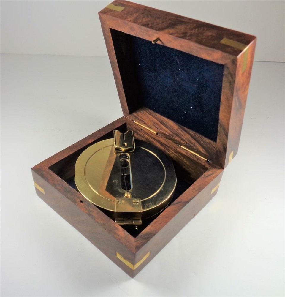 NAUTICAL SOLID BRASS CLINOMETER MARITIME FOLDING COMPASS INSTRUMENT WITH BOX