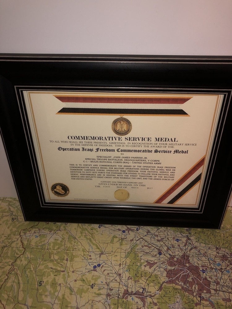 OPERATION IRAQI FREEDOM COMMEMORATIVE SERVICE MEDAL CERTIFICATE ~ Type 1