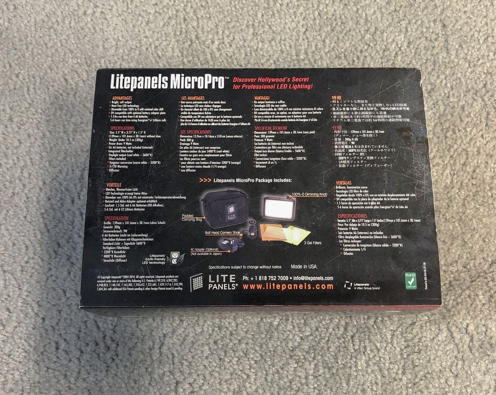 Litepanels MicroPro professional on-camera LED light 0-100% dimmable