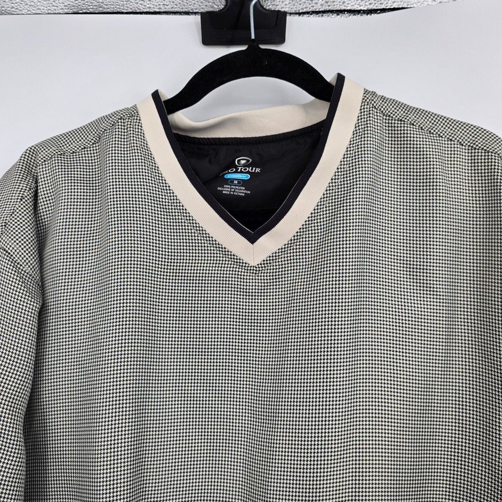 Pro Tour CoolPlay Mens Medium Golf Windshirt Houndstooth V-Neck Pullover Black